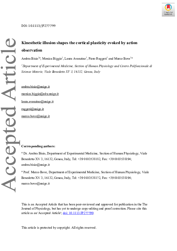 (PDF) Kinesthetic illusion shapes the cortical plasticity evoked by ...
