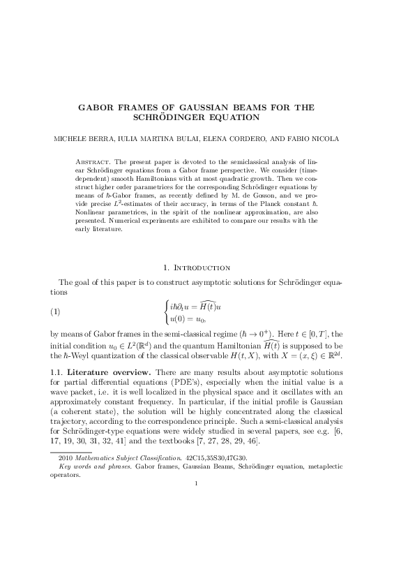 (PDF) Gabor frames of Gaussian beams for the Schrödinger equation