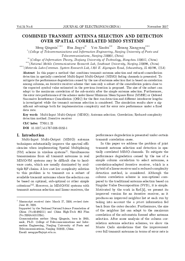 (PDF) Combined transmit antenna selection and detection over spatial ...