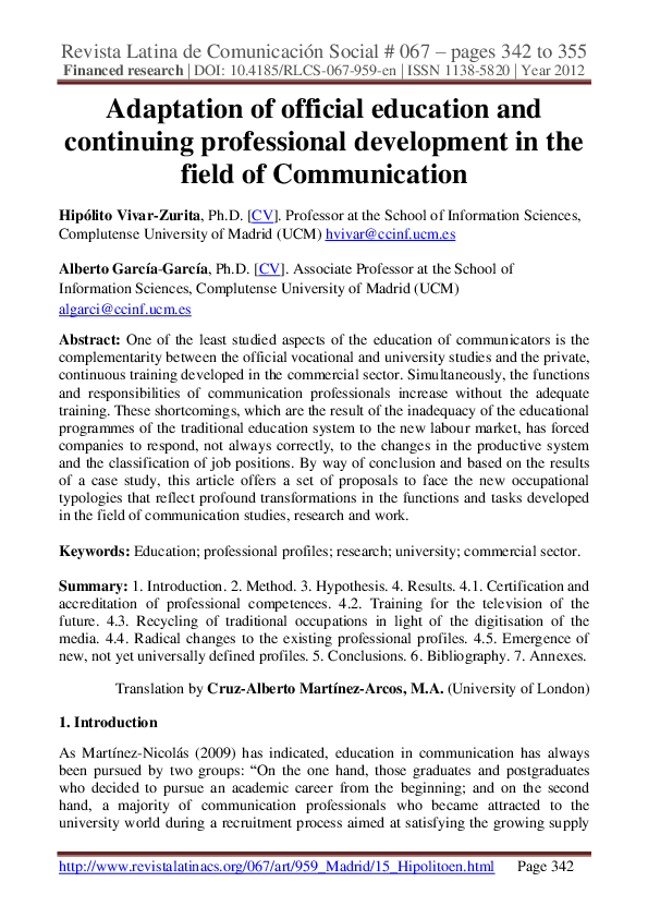 (PDF) Adaptation of official education and continuing professional ...