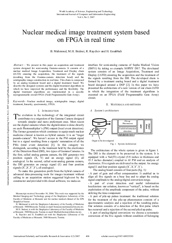 (PDF) Nuclear Medical Image Treatment System Based On Fpga In Real Time