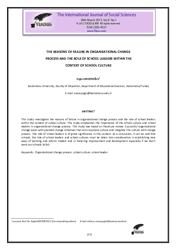 (PDF) The Reasons of Failure in Organizational Change Process and the ...