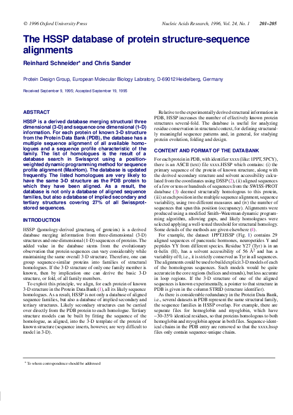 (PDF) and C.Sander: The HSSP database of protein structure-sequence ...