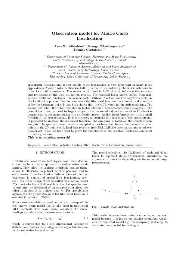 (PDF) Observation model for Monte Carlo Localization