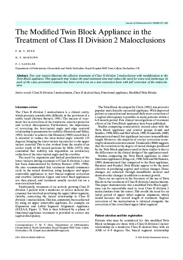 (PDF) The Modified Twin Block Appliance in the Treatment of Class II ...