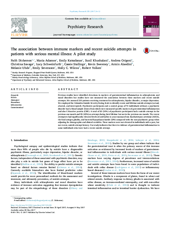 (PDF) The association between immune markers and recent suicide ...