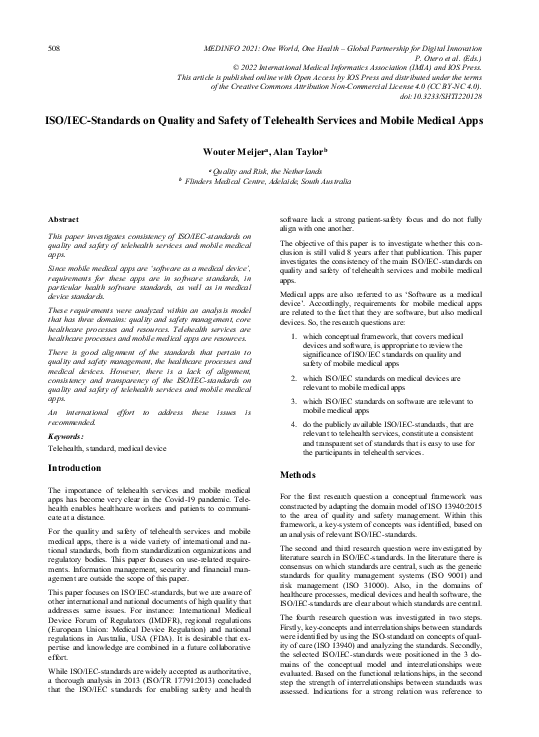(PDF) ISO/IEC-Standards on Quality and Safety of Telehealth Services ...