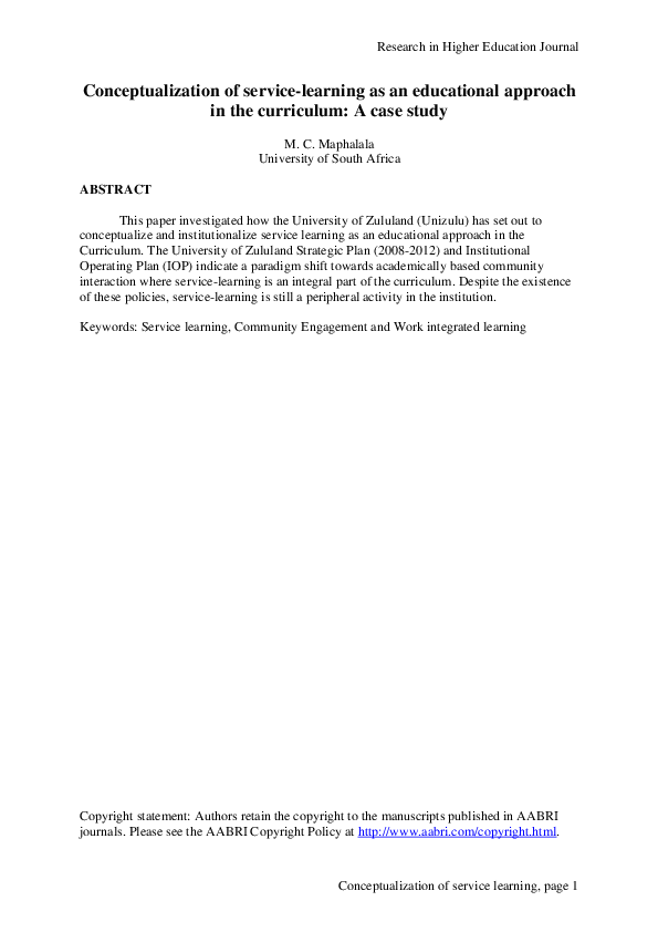 (PDF) Conceptualization of Service-Learning as an Educational Approach ...