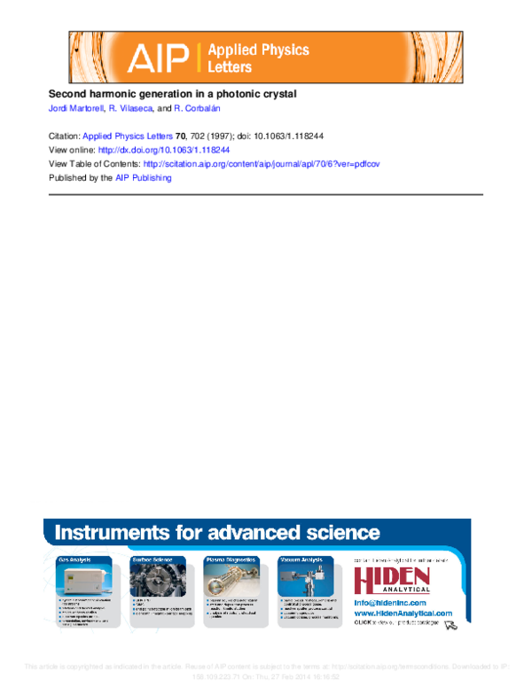 (PDF) Second harmonic generation in a photonic crystal