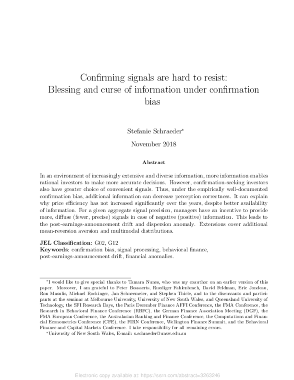 (PDF) Confirming Signals are Hard to Resist: Blessing and Curse of ...