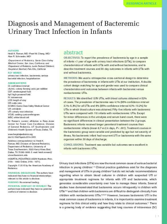 (PDF) Diagnosis and Management of Bacteremic Urinary Tract Infection in