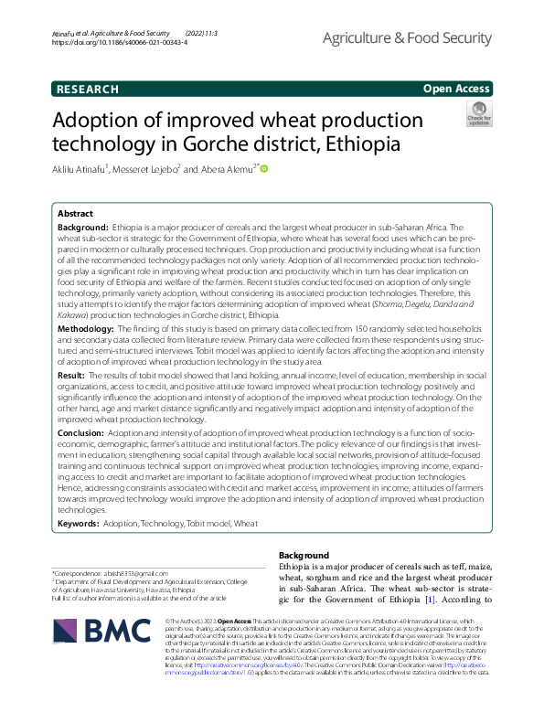 (PDF) Adoption of improved wheat production technology in Gorche ...