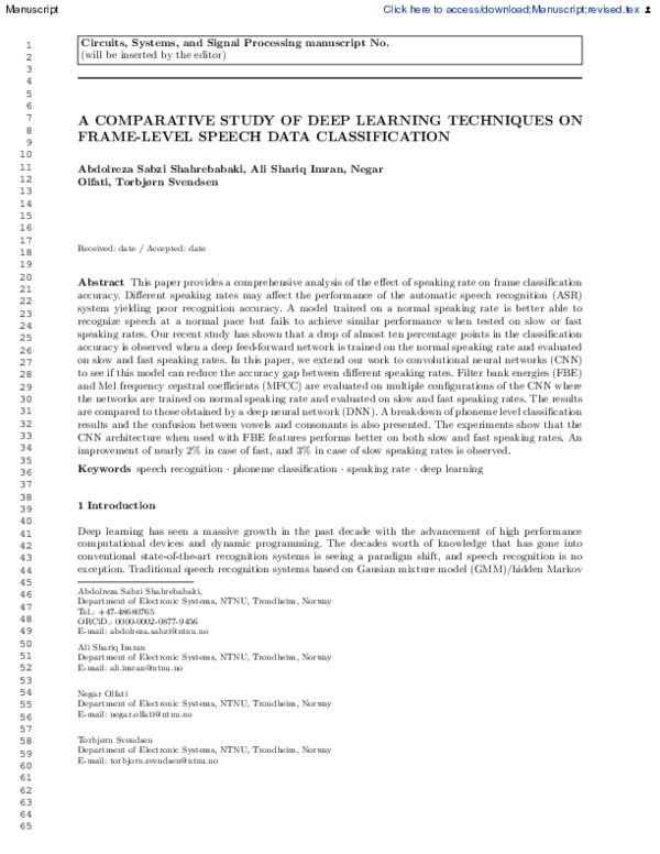 (PDF) A Comparative Study of Deep Learning Techniques on Frame-Level ...