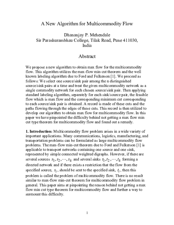 (PDF) A New Algorithm for Multicommodity Flow