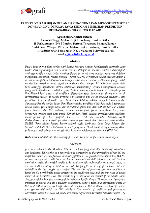 (PDF) Prediksi Curah Hujan Bulanan Menggunakan Metode Statistical ...