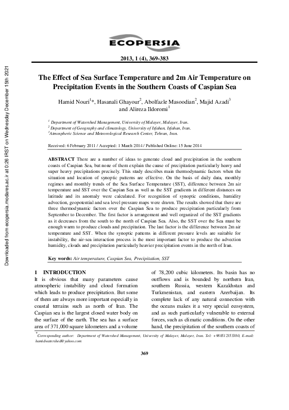 (PDF) The Effect of Sea Surface Temperature and 2m Air Temperature on ...