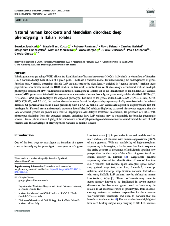 (PDF) Natural human knockouts and Mendelian disorders deep phenotyping