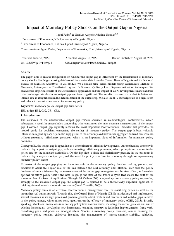 (PDF) Impact of Monetary Policy Shocks on the Output Gap in Nigeria