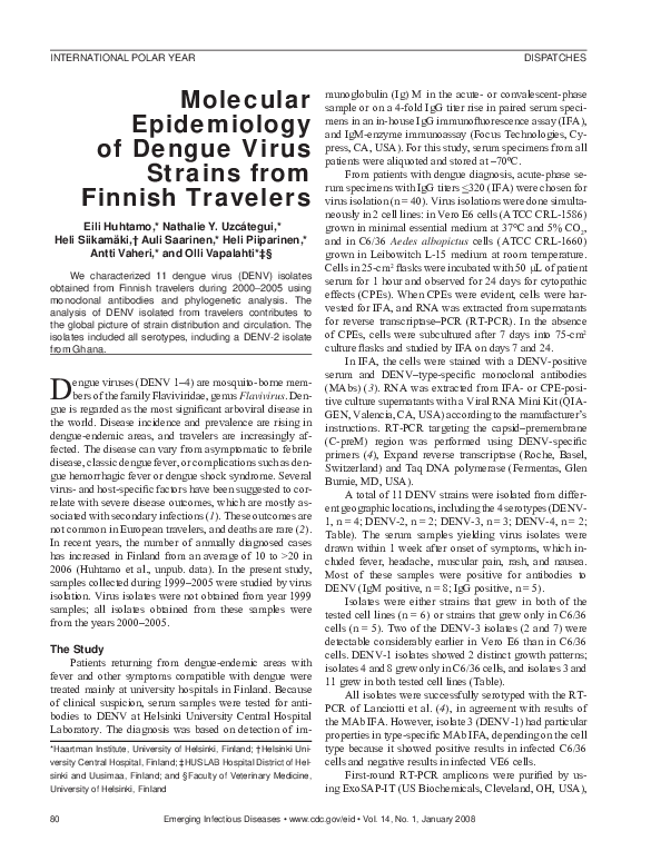 (PDF) Molecular Epidemiology of Dengue Virus Strains from Finnish Travelers