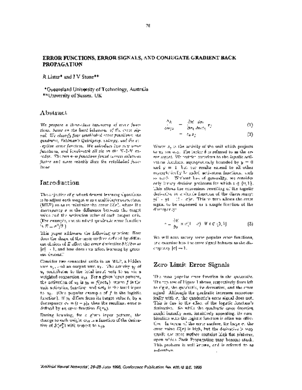(PDF) Error functions, error signals, and conjugate gradient back ...