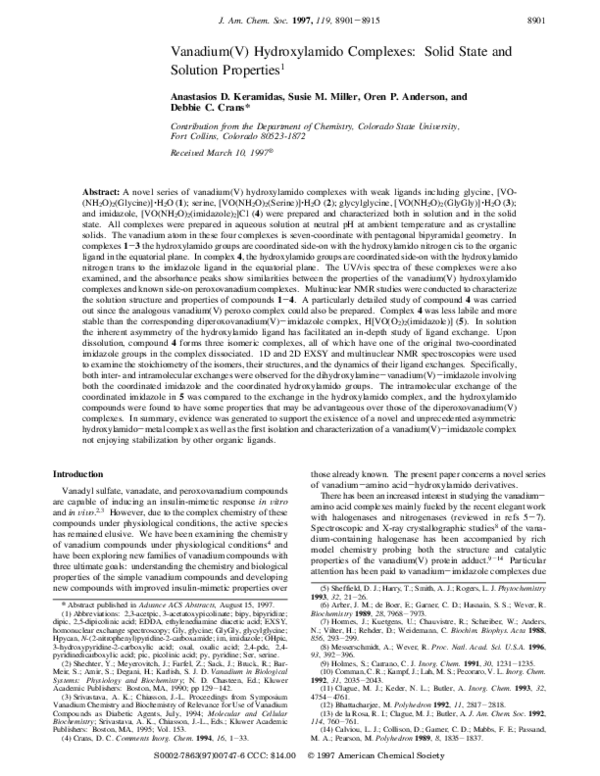 (PDF) Vanadium(V) Hydroxylamido Complexes: Solid State and Solution ...