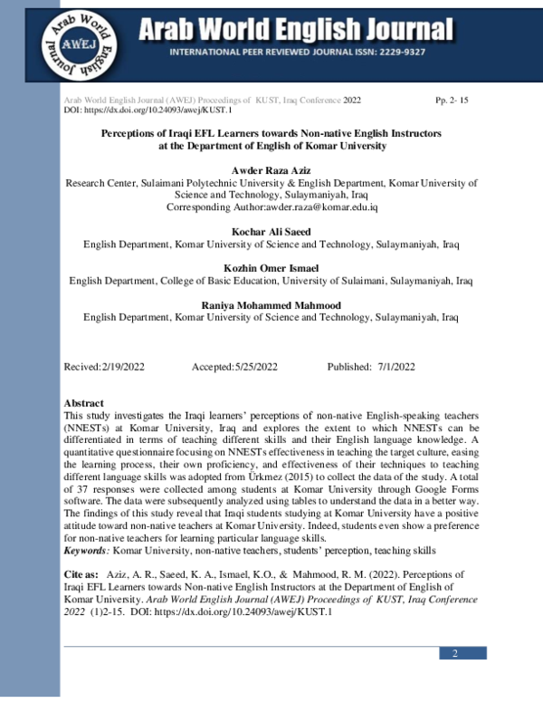 (PDF) Perceptions of Iraqi EFL Learners towards Non-native English ...