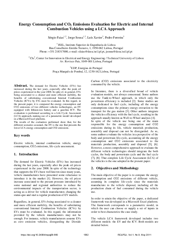 (PDF) Energy consumption and CO2 emissions evaluation for electric and ...