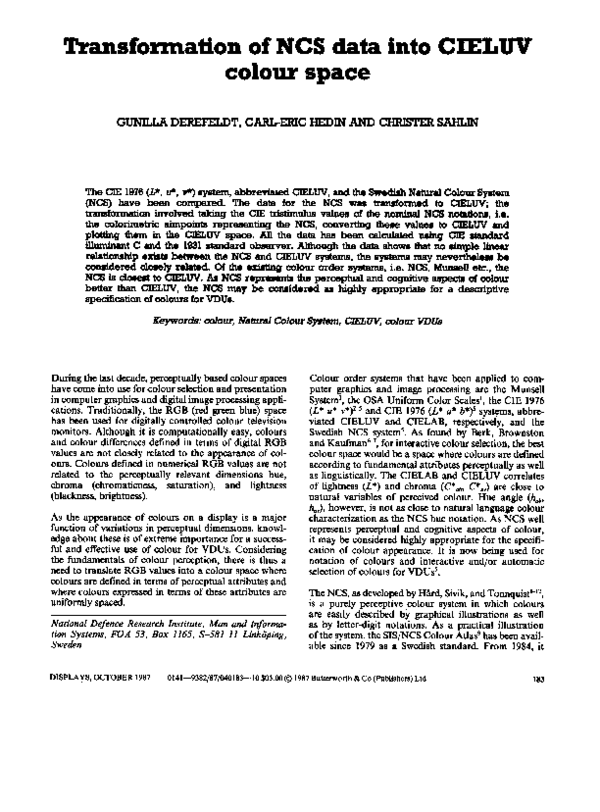 (PDF) Transformation of NCS data into CIELUV colour space