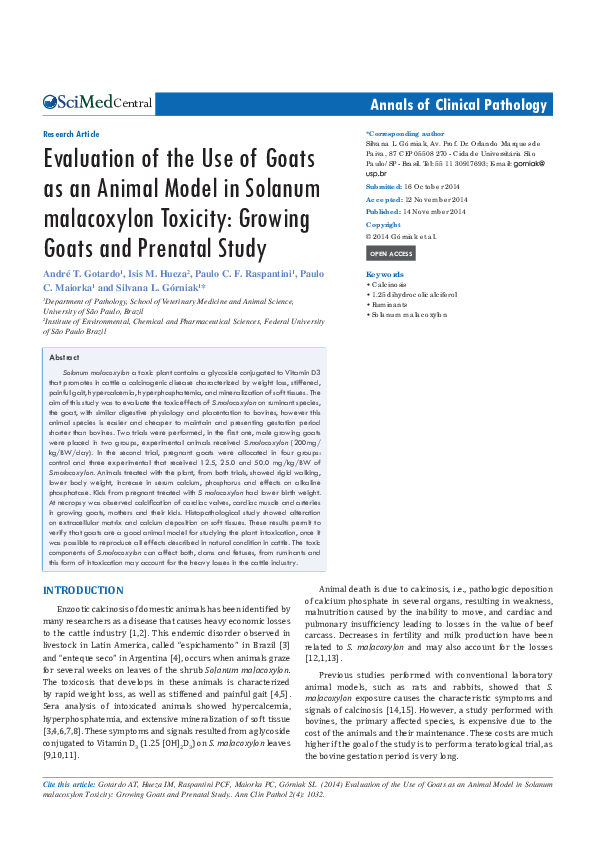 (PDF) Evaluation of the Use of Goats as an Animal Model in Solanum ...