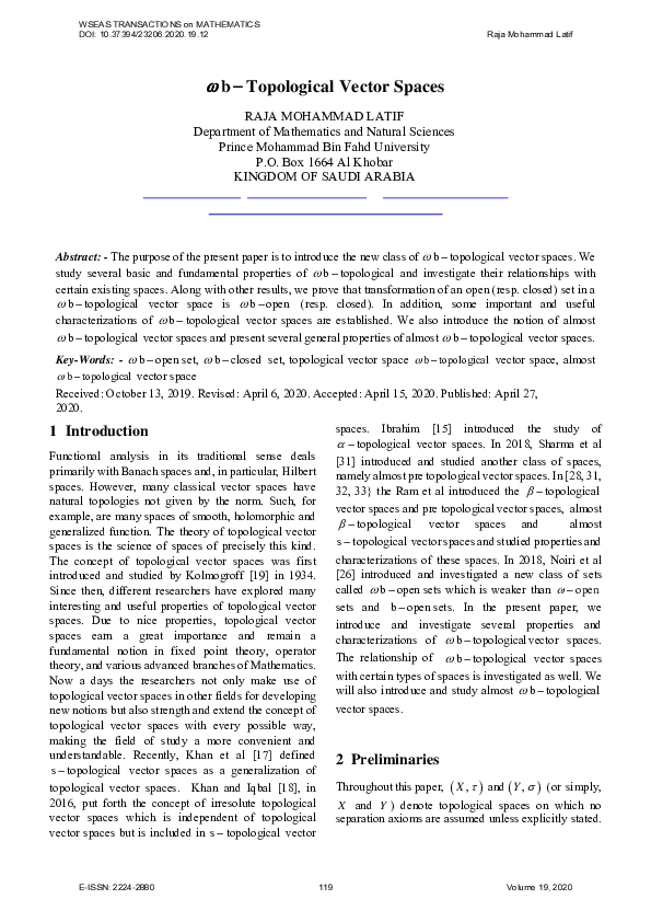 (PDF) ωb-Topological Vector Spaces