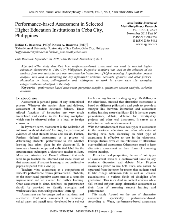 (PDF) Performance-based Assessment in Selected Higher Education ...