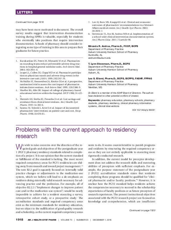 (PDF) Problems with the current approach to residency research