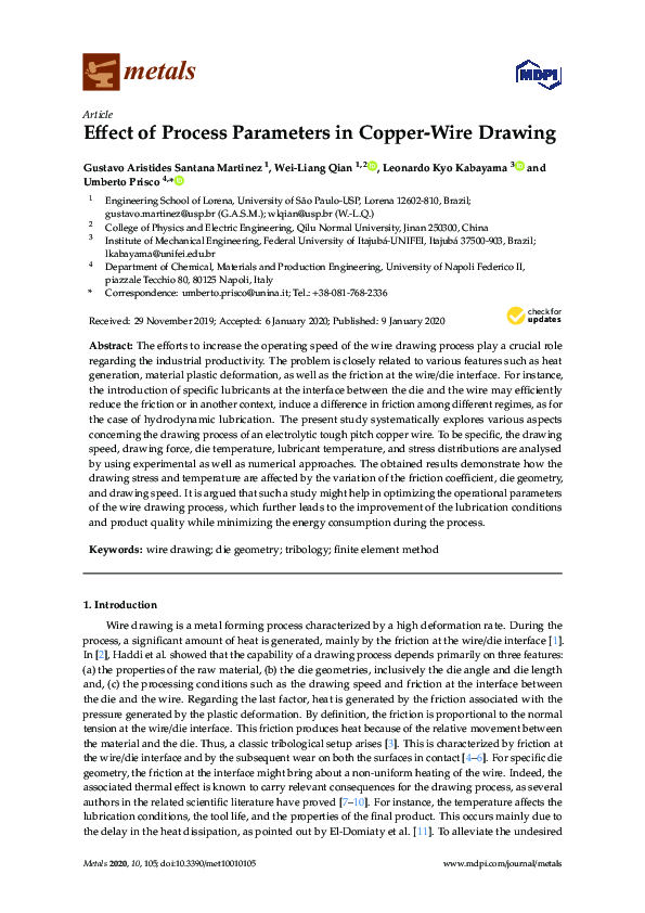 (PDF) Effect of Process Parameters in Copper-Wire Drawing