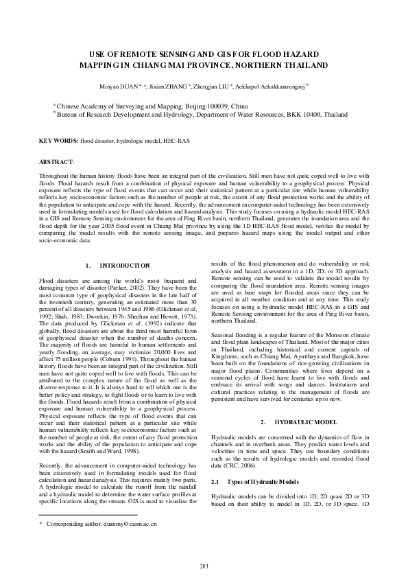 (PDF) Use of Remote Sensing and Gis for Flood Hazard Mapping in Chiang ...
