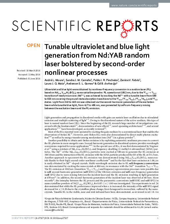 (PDF) Tunable ultraviolet and blue light generation from Nd:YAB random ...