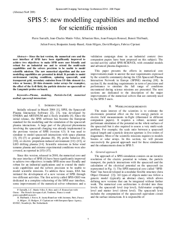 (PDF) SPIS 5: New Modeling Capabilities and Methods for Scientific Missions