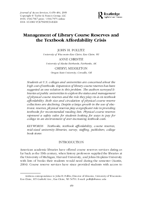 (PDF) Management of Library Course Reserves and the Textbook ...