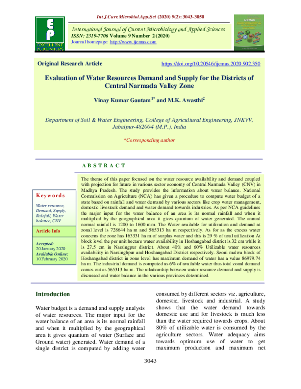 (PDF) Evaluation of Water Resources Demand and Supply for the Districts ...