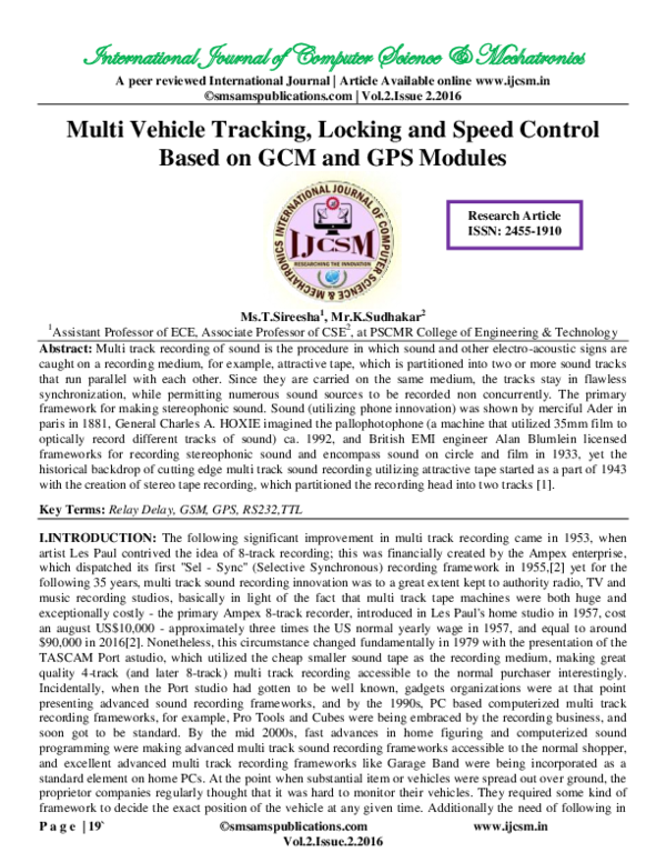 (PDF) Multi Vehicle Tracking Locking and Speed Control System Based on ...