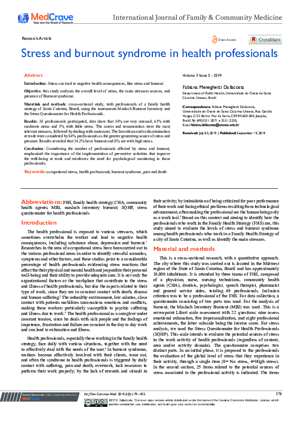 (PDF) Stress and burnout syndrome in health professionals