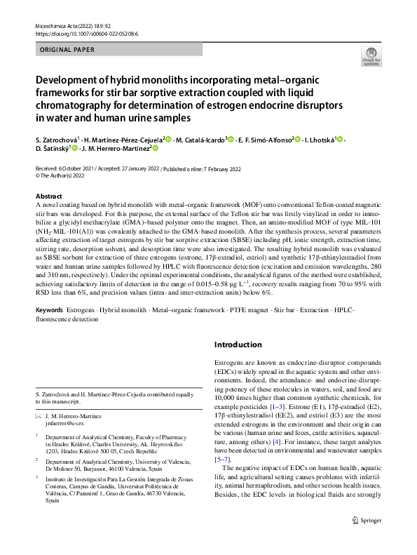 (PDF) Development of hybrid monoliths incorporating metal–organic ...