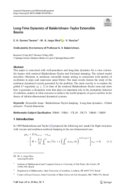 (PDF) Long-Time Dynamics of Balakrishnan─Taylor Extensible Beams