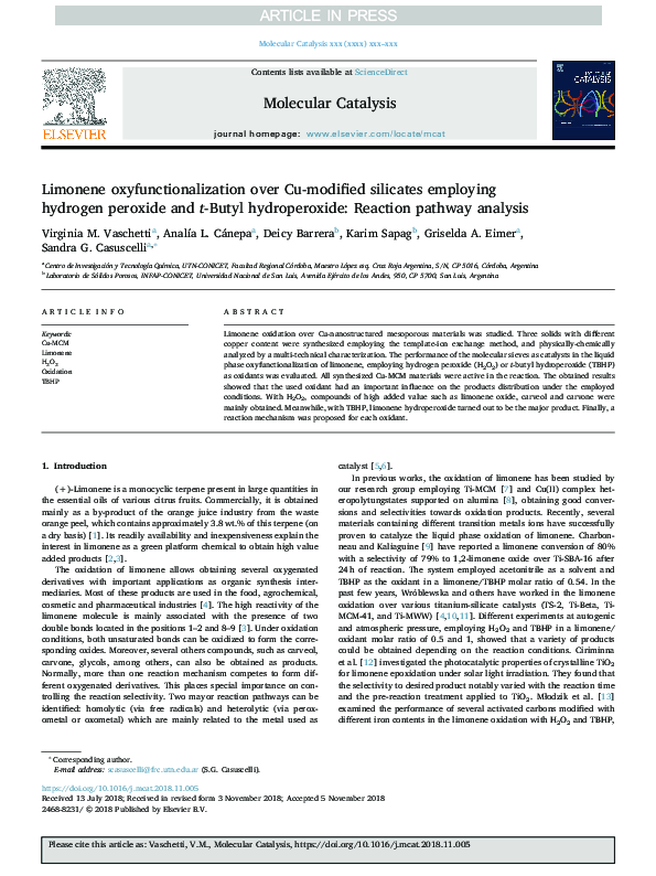 (PDF) Limonene oxyfunctionalization over Cu-modified silicates ...