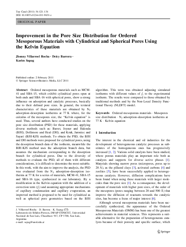 (PDF) Improvement in the Pore Size Distribution for Ordered Mesoporous ...