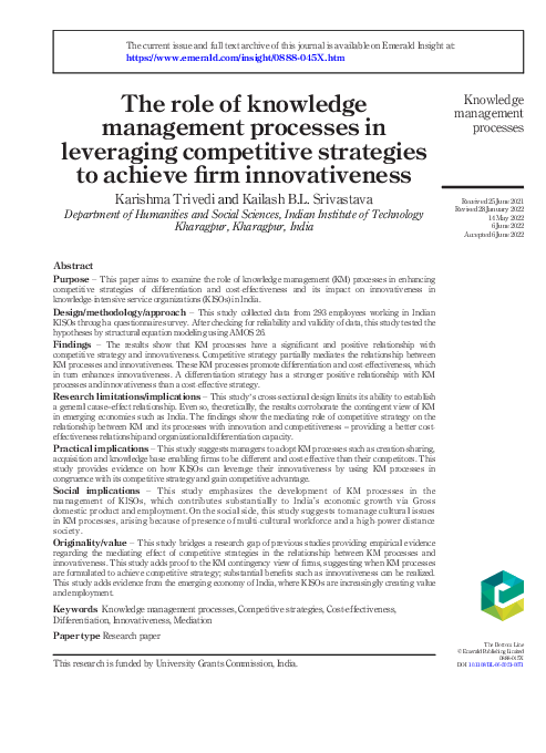 (PDF) The role of knowledge management processes in leveraging ...
