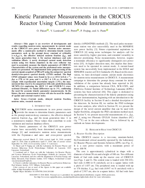 (PDF) Kinetic Parameter Measurements in the CROCUS Reactor Using ...