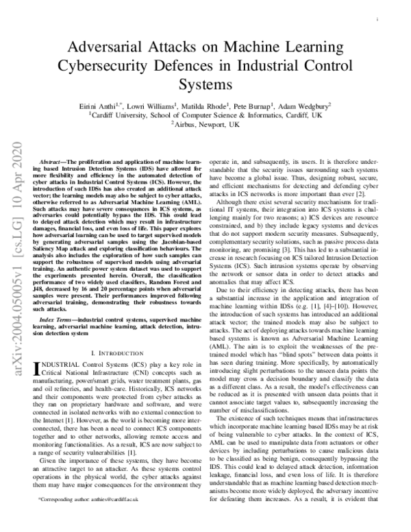 (PDF) Adversarial attacks on machine learning cybersecurity defences in ...