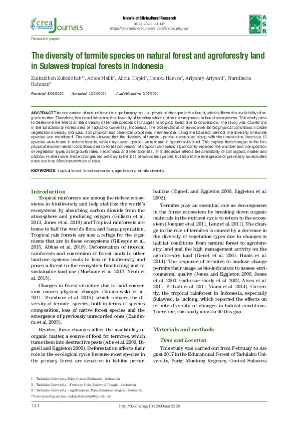 (PDF) The diversity of termite species on natural forest and ...