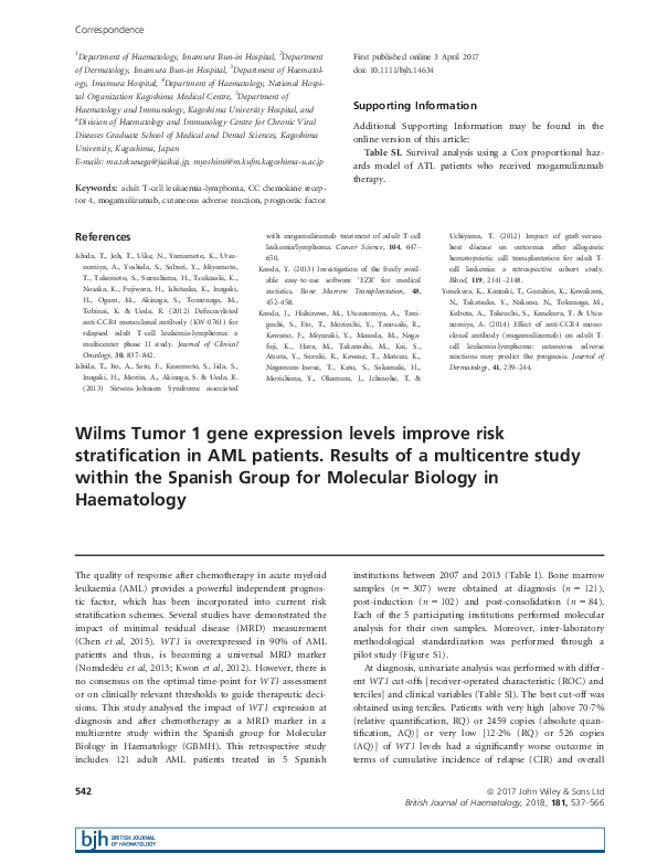 (PDF) Wilms Tumor 1 gene expression levels improve risk stratification ...