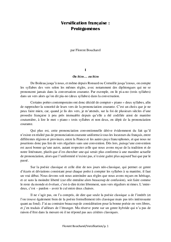 (PDF) Versification française : Prolégomènes
